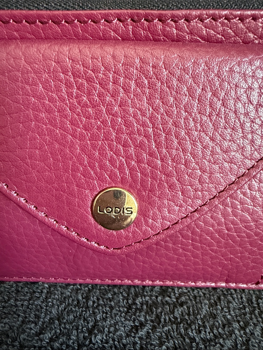 Lodis Fuchsia Leather Card Case with Snap Pocket - Picture 2 of 8